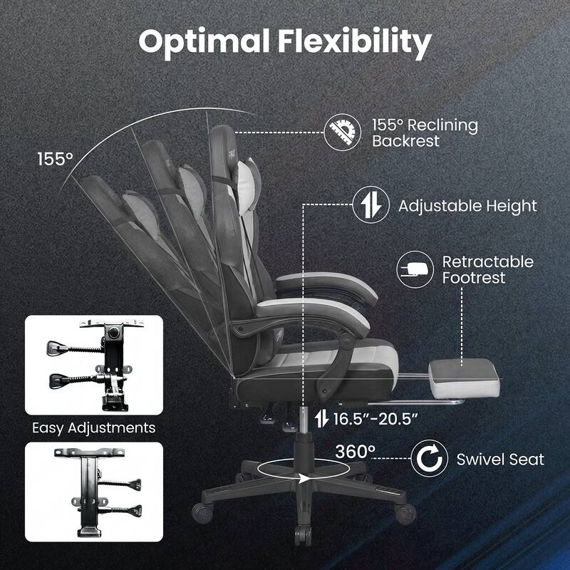 Gymax Gaming Chair w/ Headrest Reclining Backrest Lumber Support