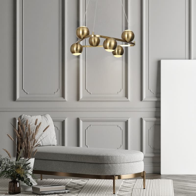 Modern Glam 6-Light Gold Brass LED Chandelier Metal Pendant Light with Dome Shades