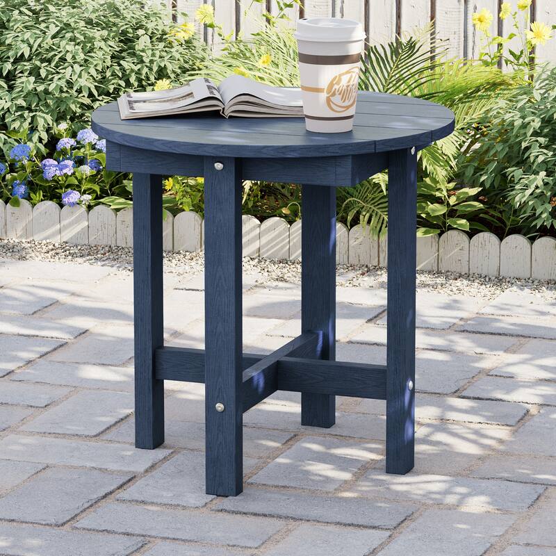 HDPE Outdoor Side Table, 220 lbs All-weather Patio End Table - Navy Blue