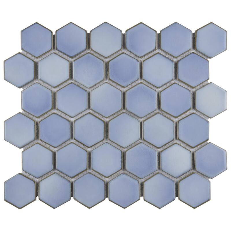 Merola Tile Hudson Due 2" Hex Frost Blue 10-7/8" x 12-5/8" Porcelain Floor and Wall Tile