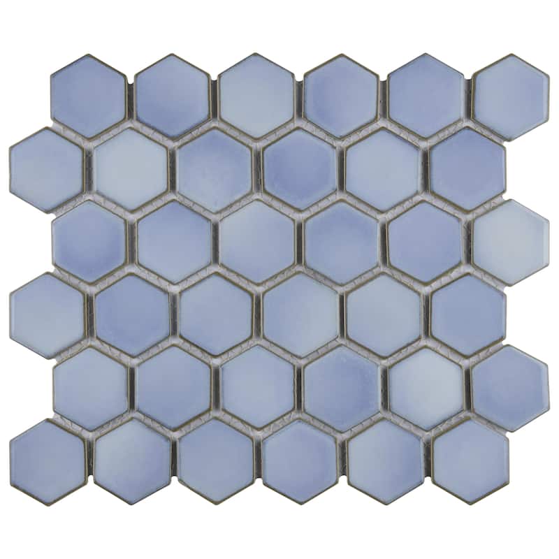 Merola Tile Hudson Due 2" Hex Frost Blue 10-7/8" x 12-5/8" Porcelain Mosaic Floor and Wall Tile