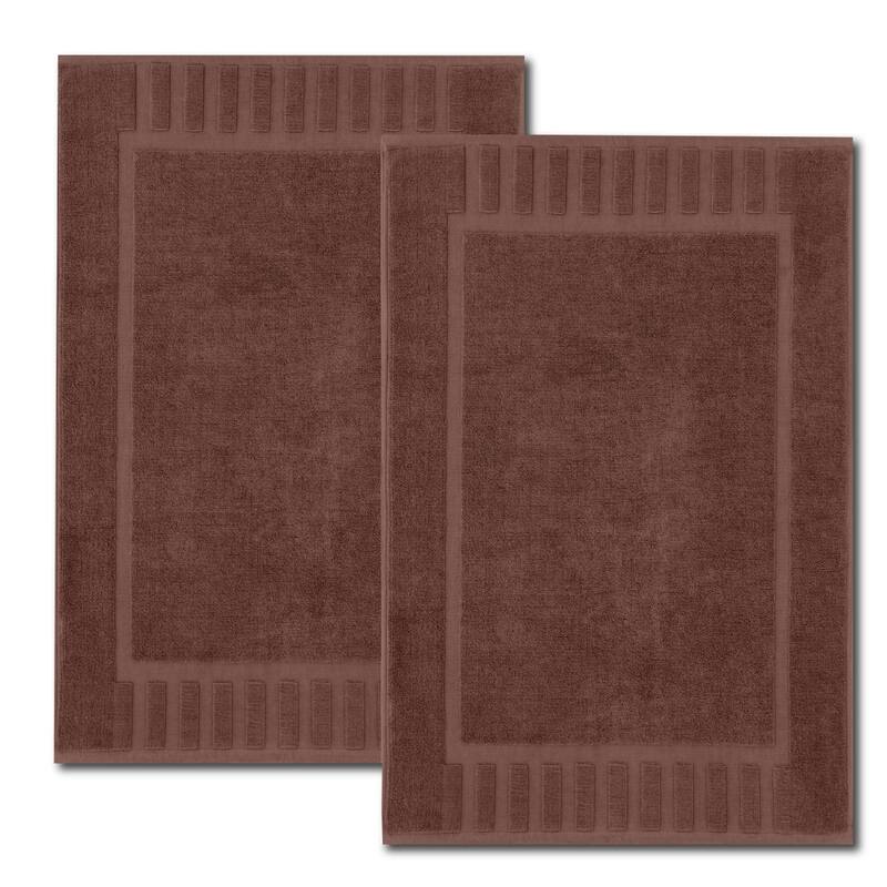 White Classic Luxury Cotton Bath Mat 22x34 Set of 2 - Brown