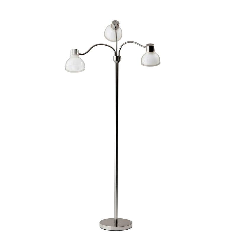 Adjustable Three Light Floor Lamp in Polished Nickel Finish With Frosted Inner Shades
