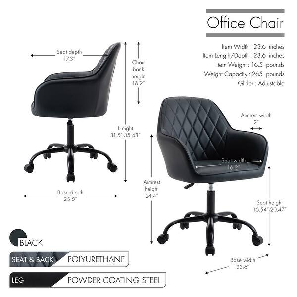 dimension image slide 1 of 3, Porthos Home Nadia PU Leather Upholstered Office Chair with Steel Legs