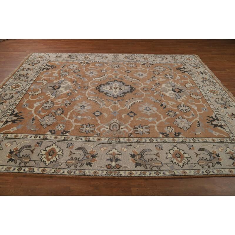 Transitional Oushak Indian Area Rug Handmade Wool Carpet - 8'2"x 9'10"