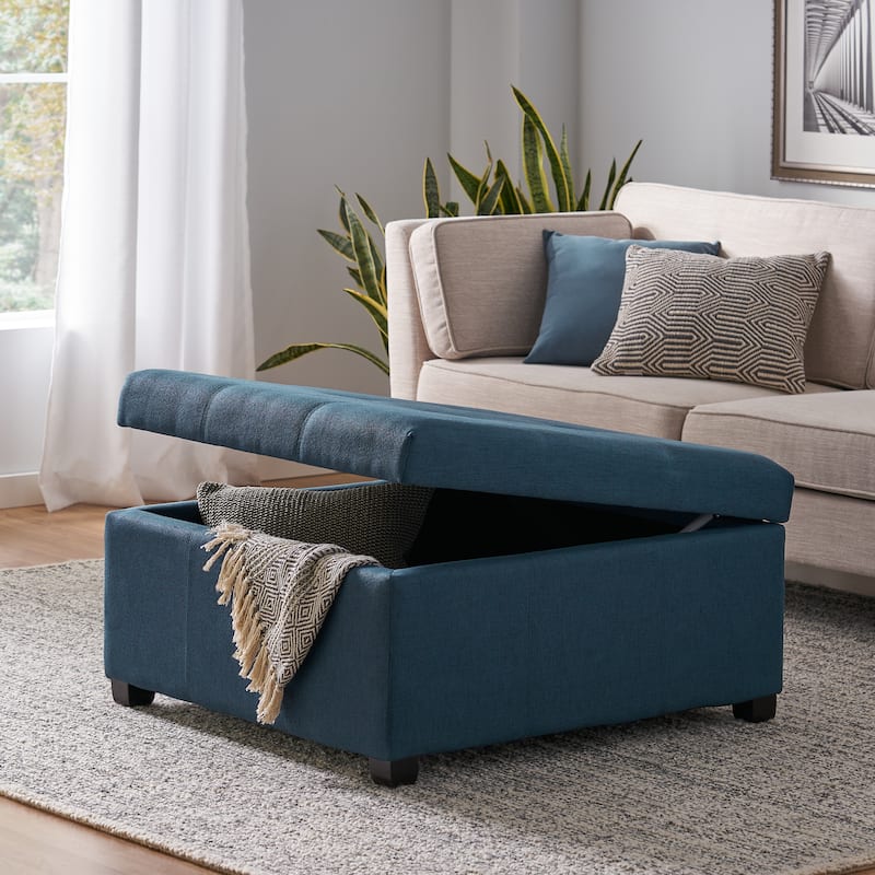 Roomfitters 35" Square Faux Leather Storage Ottoman with Lift-Top, Upholstered Footrest Bench for Living Room or Bedroom
