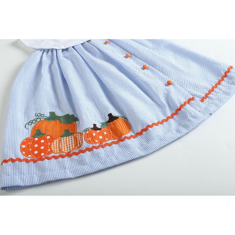 Lil Cactus Light Blue Seersucker Pumpkin Yoke Dress