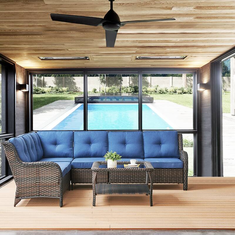 Gymojoy Outdoor Sofa Loveseat Corner Sofa Table Sets - Blue - Brown