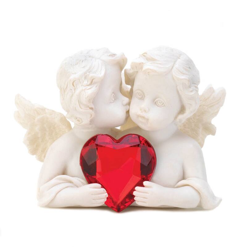 Two in Love Cherub Figurine - 2.75" - White and Red