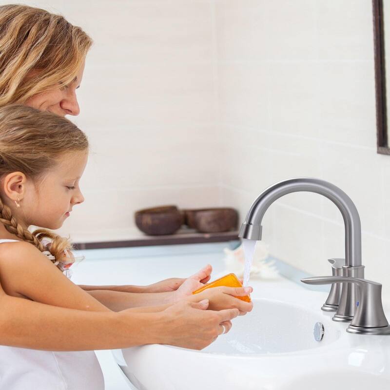WOWOW 8 in. Widespread Double Handle Bathroom Faucet with Pop Up Drain
