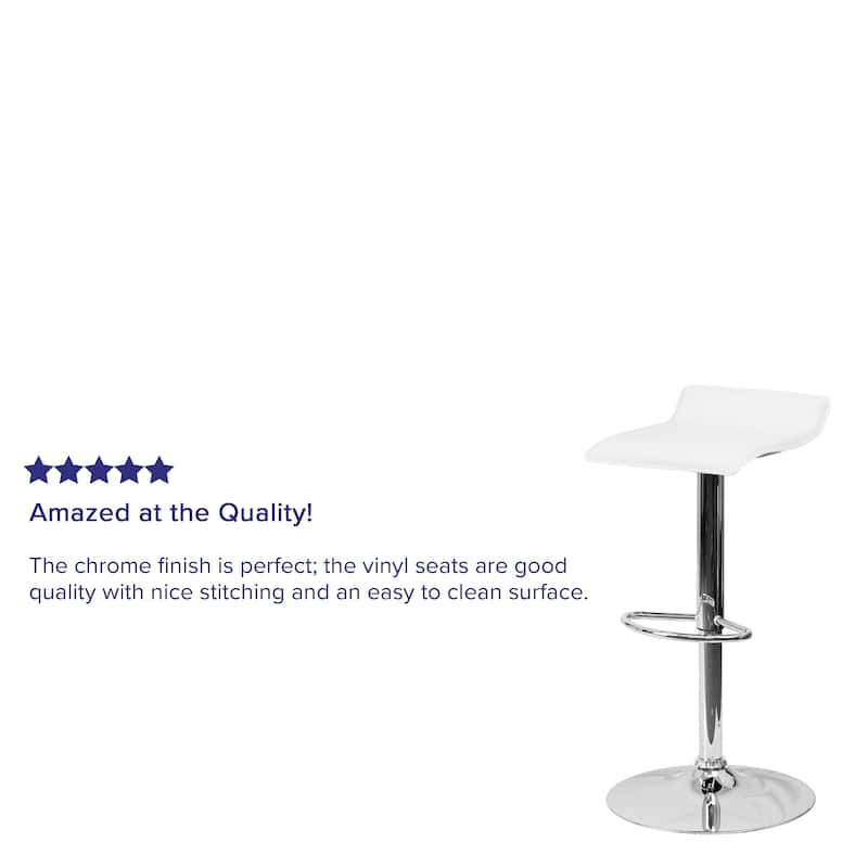 2 Pack Contemporary Vinyl Adjustable Height Barstool with Solid Wave Seat - 15"W x 15"D x 25.5" - 34"H