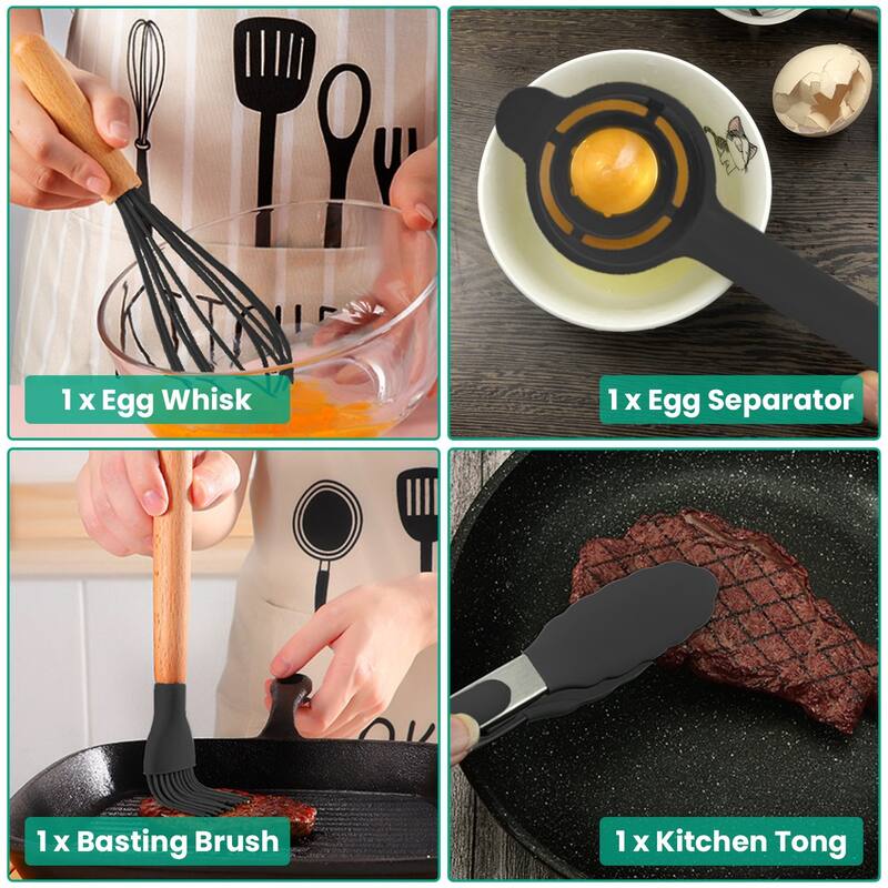 Silicone Stainless Steel 35-Piece Kitchen Utensil Set with Heat Resistant Handles