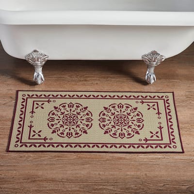 Custom House Burgundy Tan Jacquard Polyester Bathmat