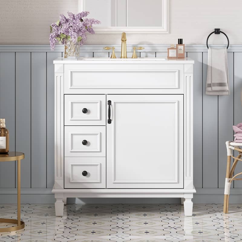 GDF Studio - Belcourt Modern Bathroom Vanity with Ceramic Sink, 2 Storage Drawers and Adjustable Shelf