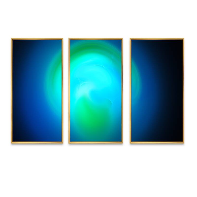 Designart "Blue Misty Sphere on Black" Abstract Framed Art Set of 3 4