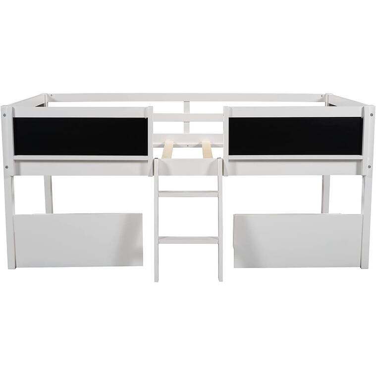 Twin Size Wood Loft Bed with 2 Storage Drawers & Chalkboard