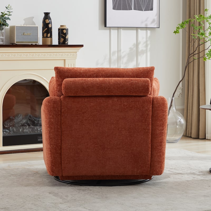 Chenille Upholstered Swivel Accent Chair, Cozy Club Chair with 2 Thorw Pillows, Oversized Lounge Armchair with Metal Base