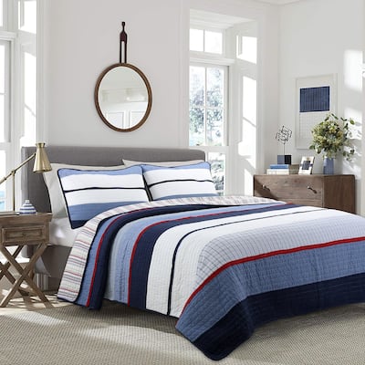 Cozy Line Levi Jean Stripped Denim Blues Cotton Quilt Bedding Set