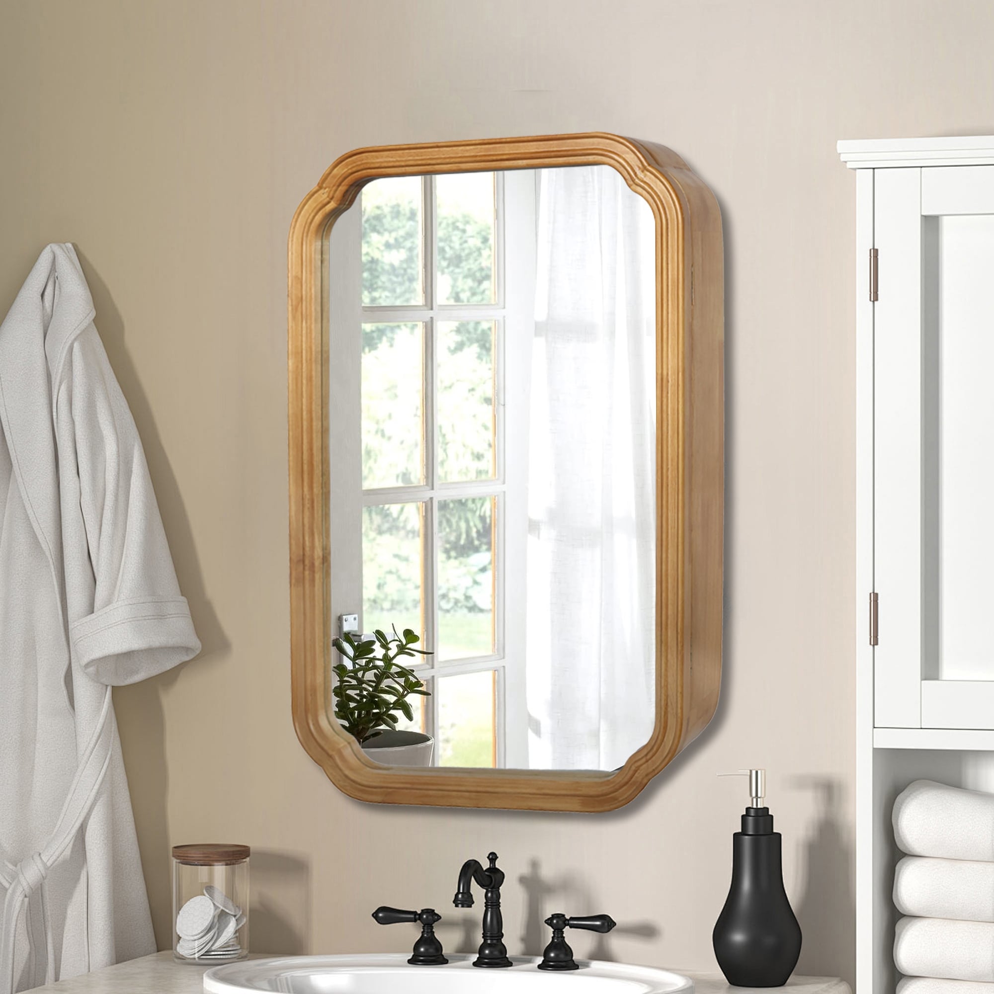 29.72x19.69 Inch Wood Framed Functional Mirror with Cabinet