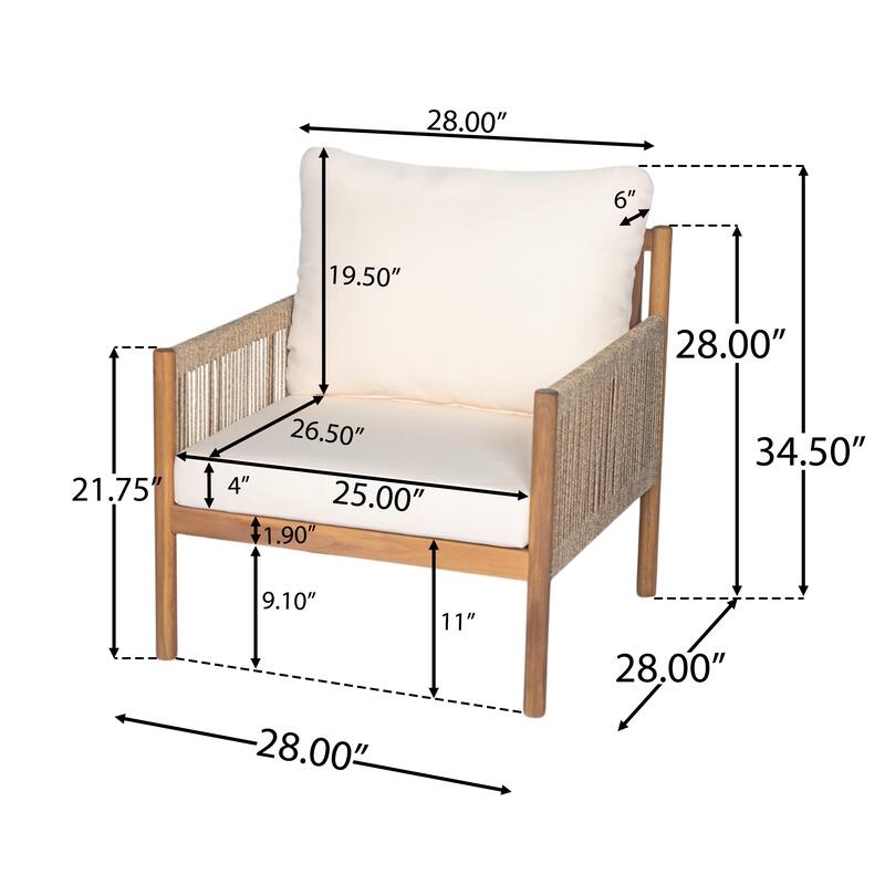 Modern Outdoor Armchair, Patio Woven Lounge Chair with Solid Wood Frame, Cushions, Poolside Side Chair Balcony Accent Chair