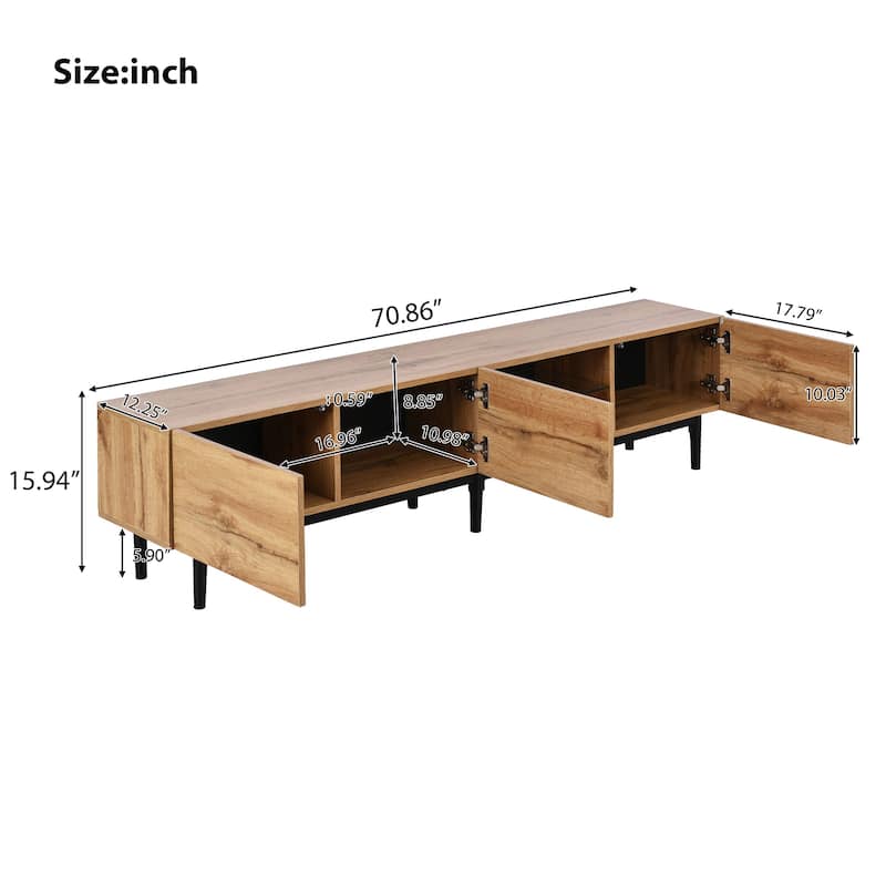 Modern LED Light TV Stand with 4 Cabinets and Open Shelves
