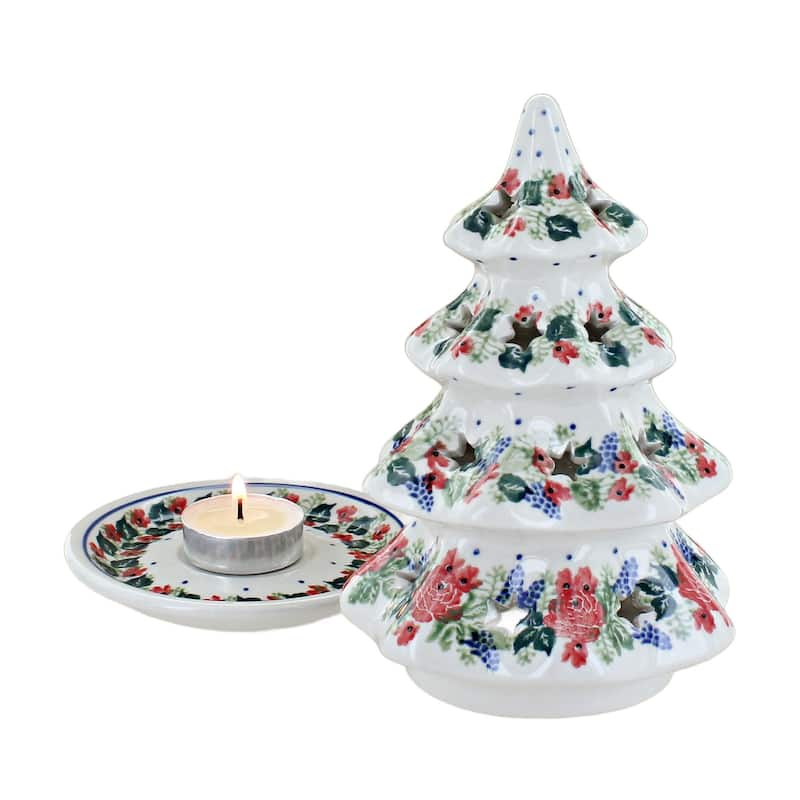 Blue Rose Polish Pottery 513 Ceramika Artystyczna Medium Christmas Tree Luminary