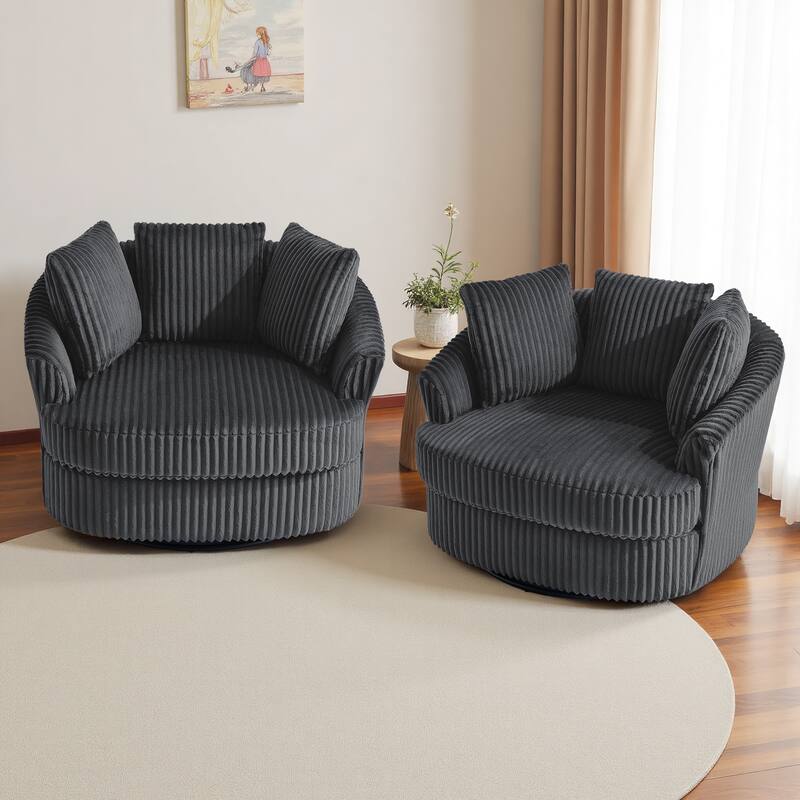 UIXE Oversize 43" Plush Corduroy Swivel Barrel Chair Comfy Accent Chair For Living Room
