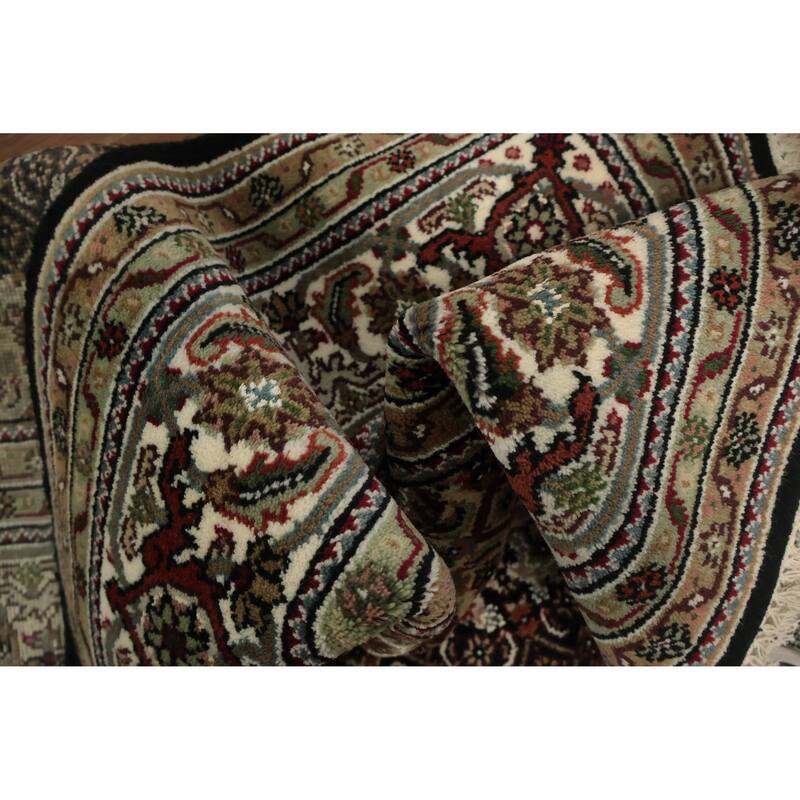 Hand Knotted Oriental 100% Wool Carpet Traditional Floral Black Tabriz-Mahi Area Rug - 8' 8'' X 5' 8''