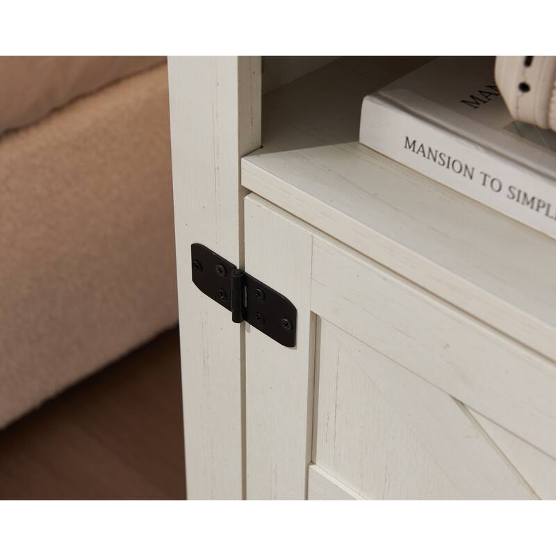 Farmhouse Nightstand, Modern Bedside Table with Barn Door and Shelf, Rustic End Table Side Table for Bedroom, Living Room
