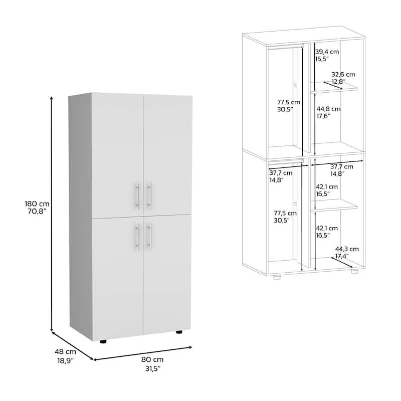 18.9" Modern Double-door Armoire with 6 Shelves and 2 Hanging Rods for Bedroom