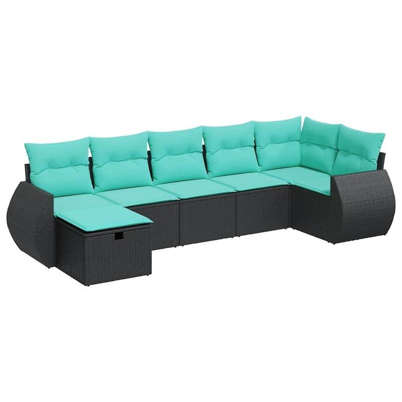 vidaXL 7 Piece Patio Sofa Set with Cushions Black Poly Rattan - 21.7 x 24.4 x 27.2