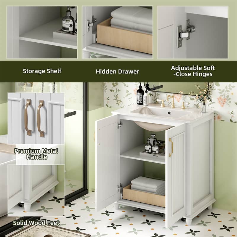 30" Freestanding Bathroom Wood Vanity with Ceramic Sink and Drawer