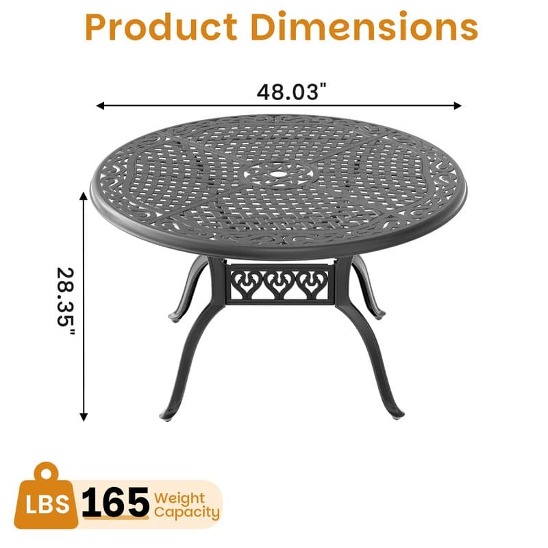48.03 in. Black Round Cast Aluminum Patio Dining Table