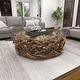 preview thumbnail 58 of 63, Brown Driftwood Handmade Collage and Pedestal Base Coffee Table with Tempered Glass Top - 48" round x 16"