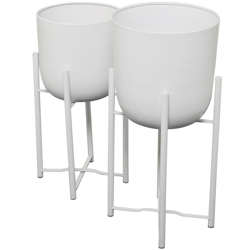 Metal Indoor Outdoor Planter with Removable Stand - Set of 2 Black or White - CosmoLiving by Cosmopolitan