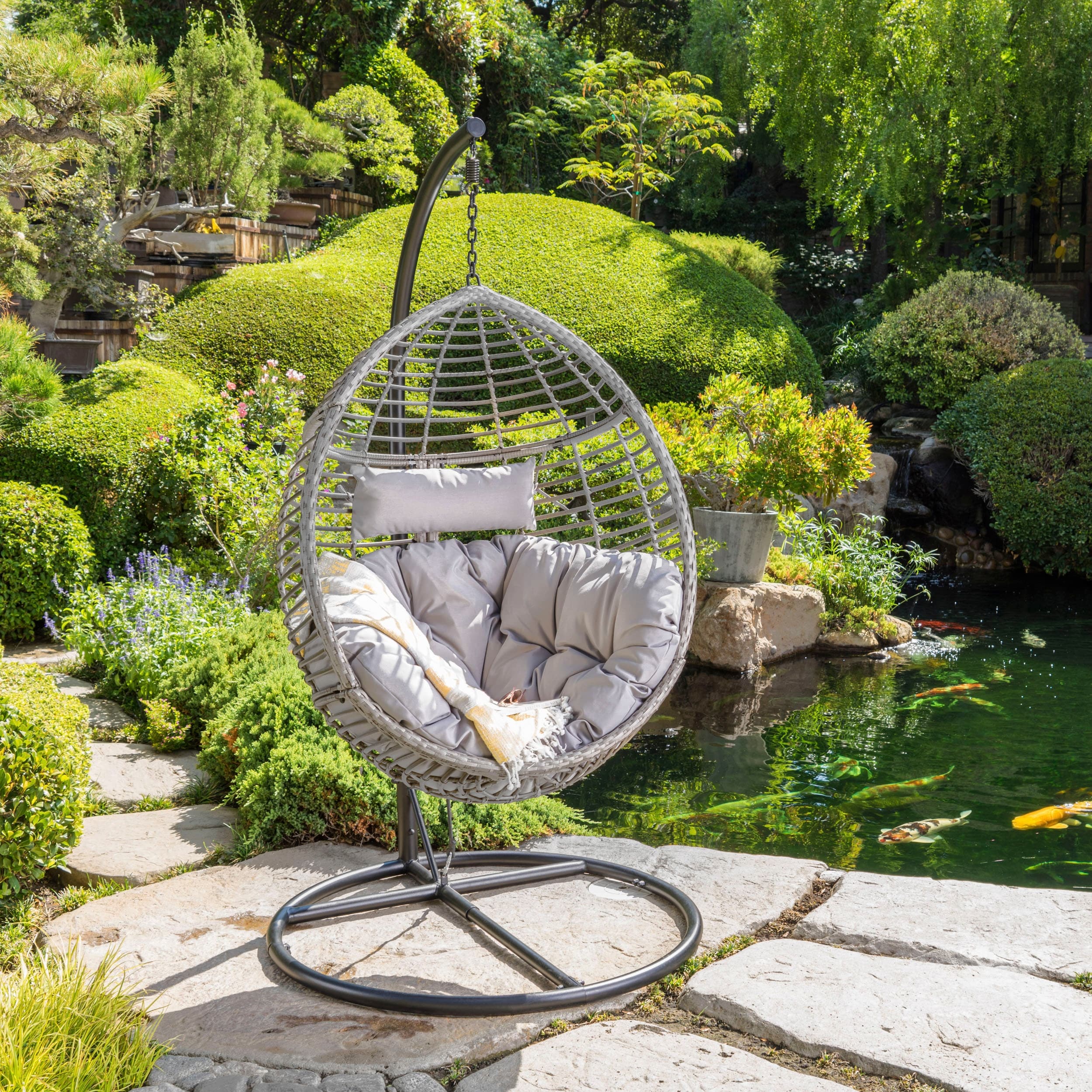 Outdoor Garden Rattan Egg Swing Chair Hanging Chair with Fabric Cushion NO STAND BASKET ONLY