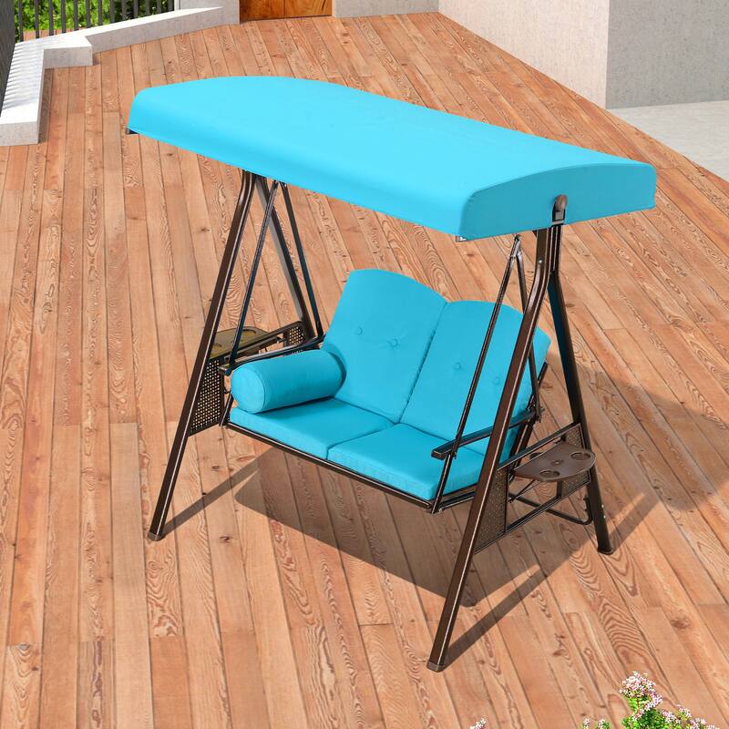 PURPLE LEAF Deluxe Outdoor Patio Porch Swing with Weather Resistant Steel Frame, Cushions and Pillow Included