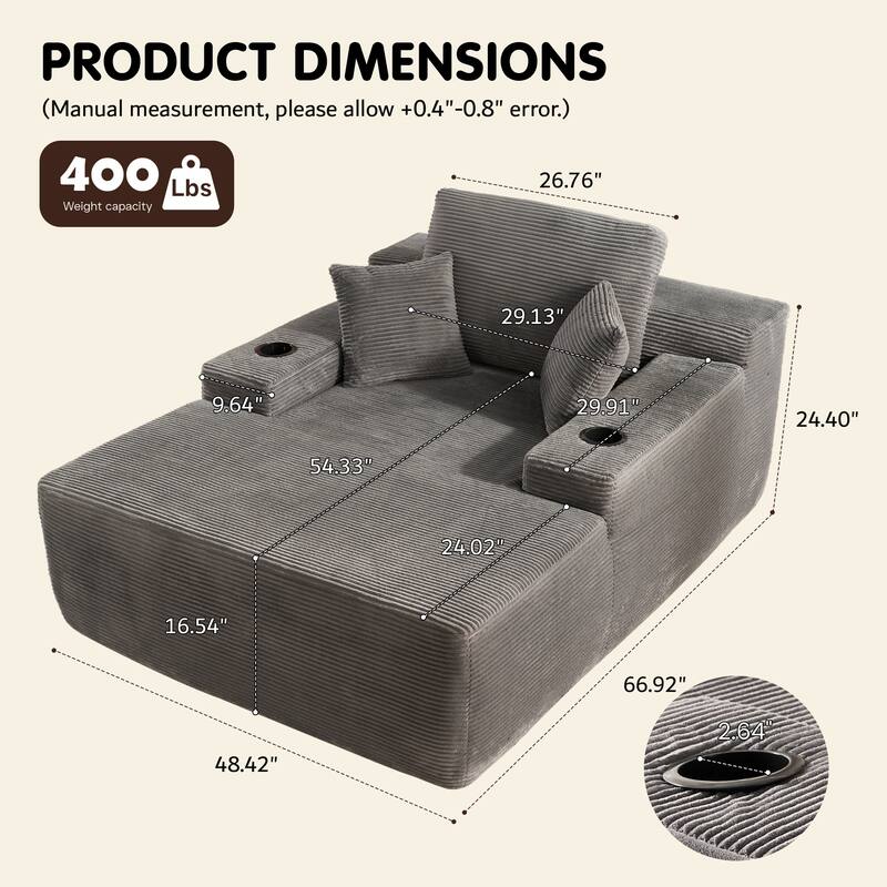 OVIOS Plush Convertible Floor Lounge Sofa with Cup Holder