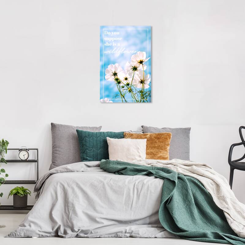 Wynwood Studio Prints Typography and Quotes She is a Wildflower Blue and Celeste Wall Art Canvas Print - 24 x 16
