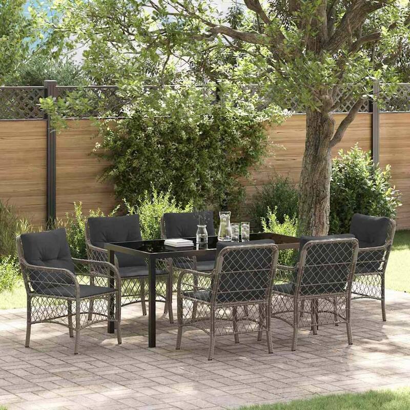 vidaXL Garden Dining Set with Cushion Poly Rattan - Grey and dark grey-23.03"x26.38x33.86"