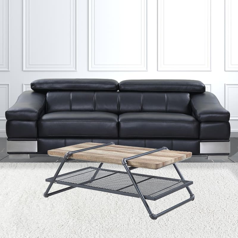 47" Metal Sled Coffee Table with Wooden Top and Shelf for Living Room - 47” x 24” x 18”