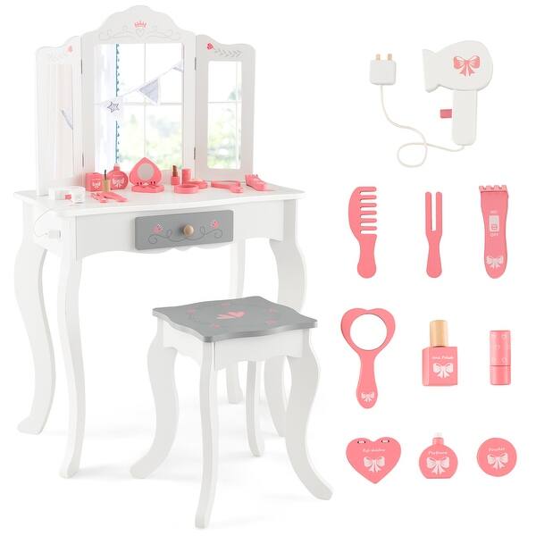 slide 2 of 19, Kids Vanity Set with Tri-folding Mirror - 23.5" x 13" x 38.5" White