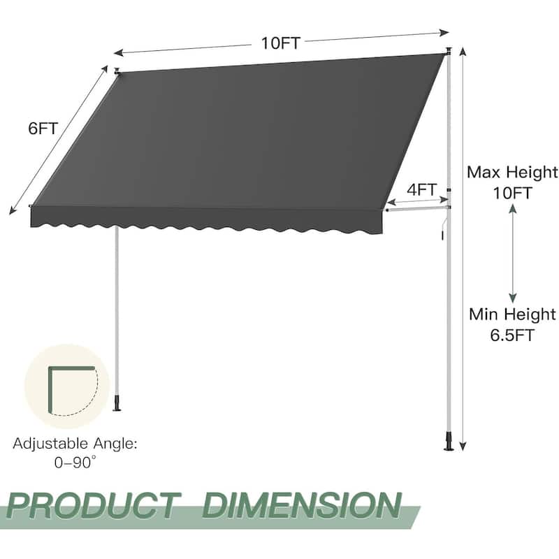AECOJOY Manual Retractable Awning Adjustable Sun Shade Cover for Window or Door
