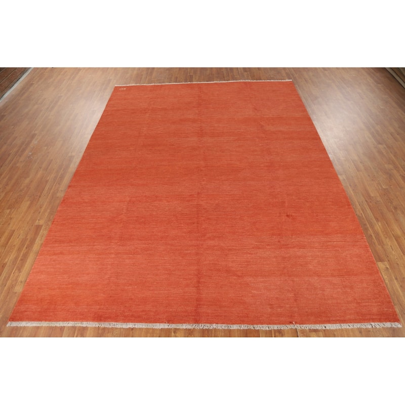 Orange Gabbeh Modern Area Rug Hand-Knotted Wool Carpet - 9'0"x 11'7"
