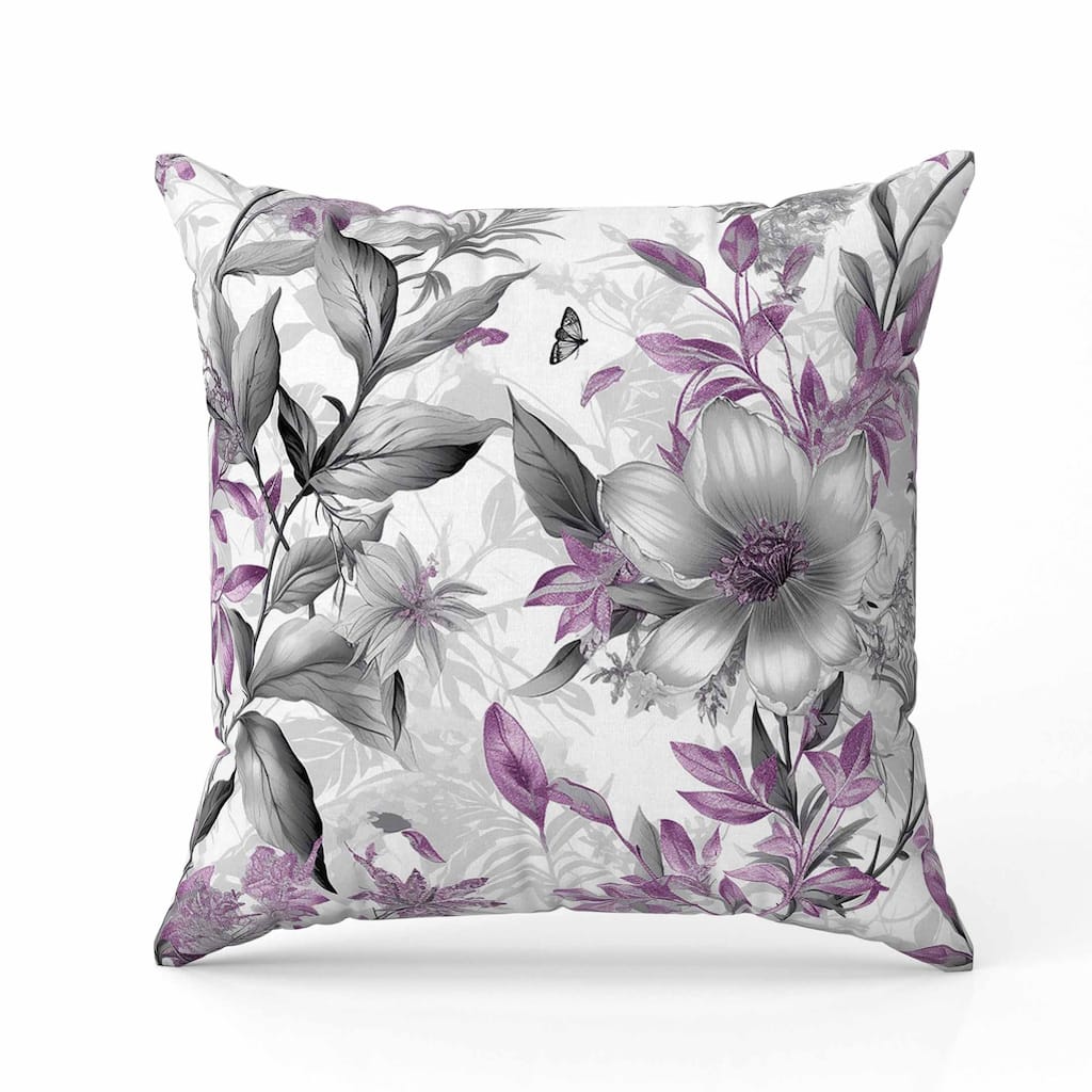 Exquisite Floral Breeze Indoor/Outdoor Reversible Throw Pillow Grey and Pink