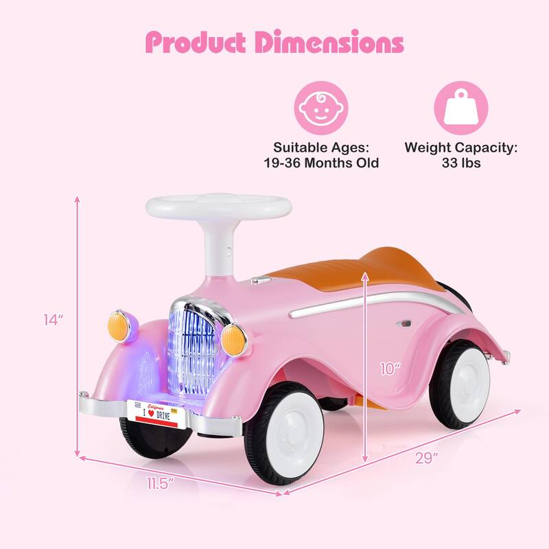 Gymax Kids Ride on Push Car w/ Steering Wheel Horn & Light Under Seat