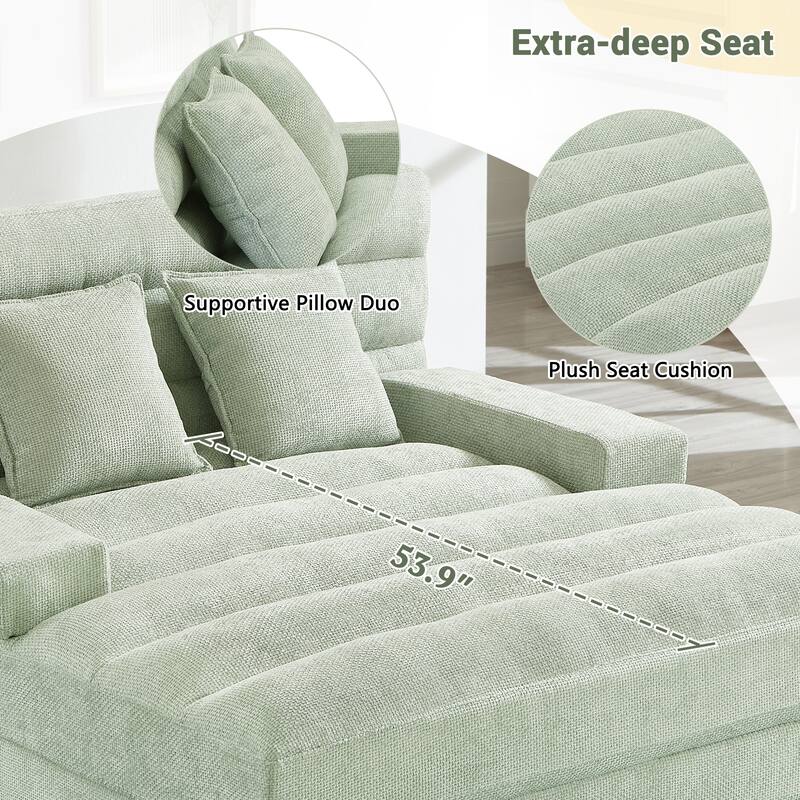 Modern Chaise Lounge Sofa 57.1" Sofa Bed Chenille Upholstered Lounge Sofa Chair with Adjustable Backrest and LED Light Strip