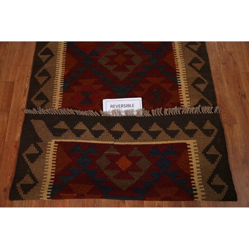 Reversible Kilim Oriental Area Rug Hand-woven Geometric Wool Carpet - 3'3" x 5'2"