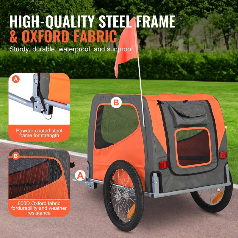 Dog Bike Trailer, Supports up to 66 lbs, Pet Cart Bicycle Carrier, Easy Folding Frame with Quick Release Wheels, Universal Bicy