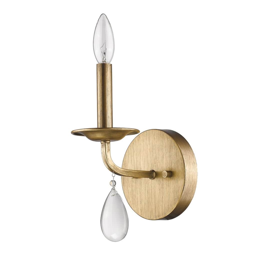 Light Gold Metal Wall Sconce with Crystal Accents Dimmable LED - 6.5” x 5.25” x 8.5” (D x W x H)